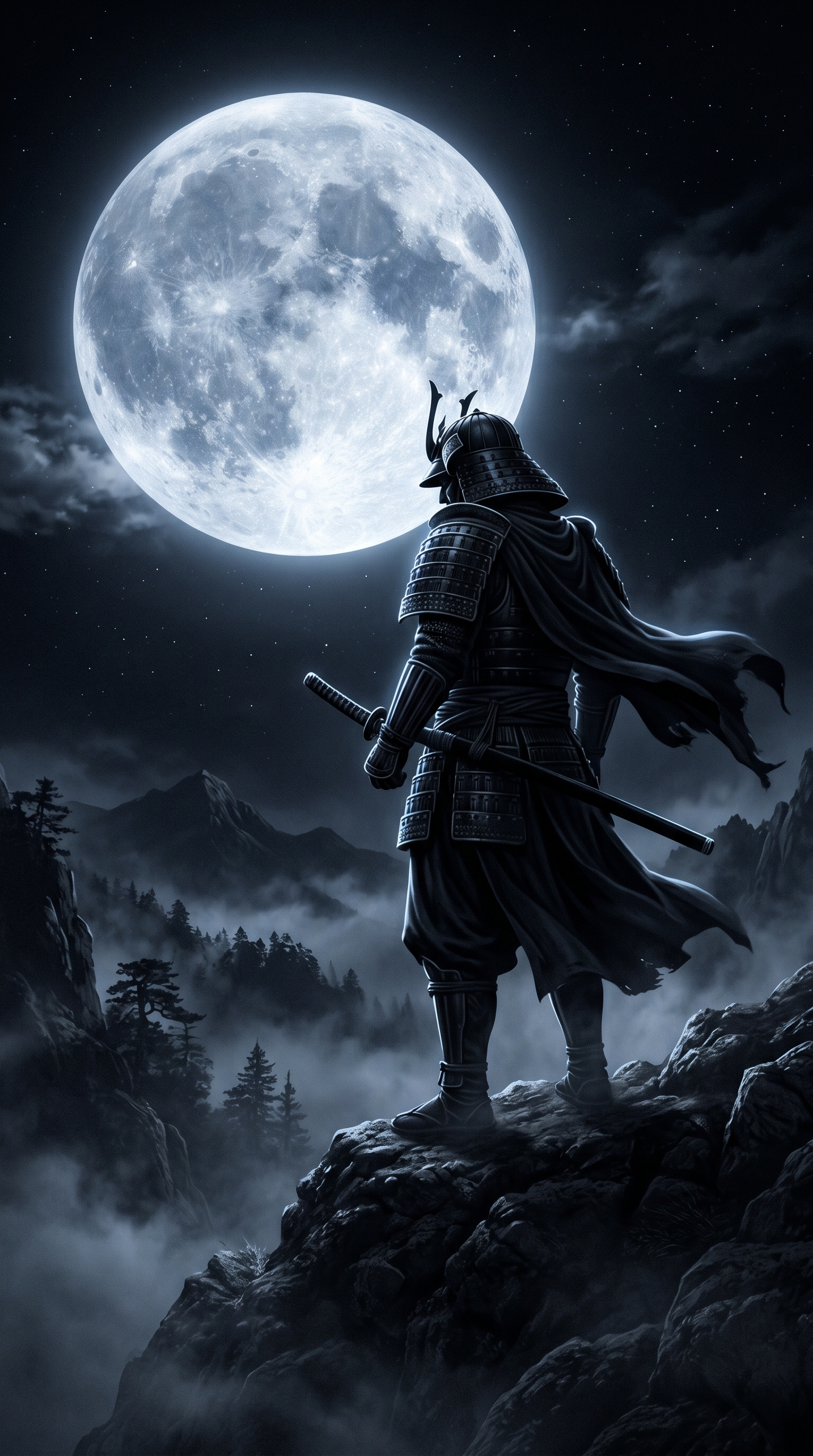 Samurai Beneath Silver Blue Moon 2